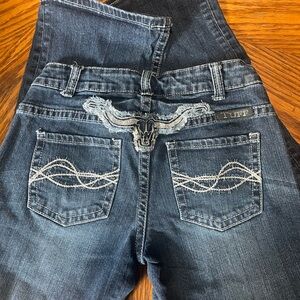 Cowgirl Tuff Blue Boot Cut Jeans with Decorative Stitching